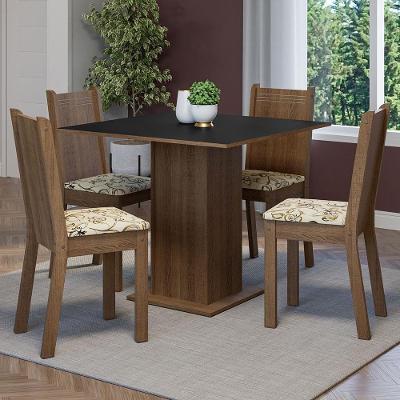 Conjunto de Jantar Samara 4 Lugares Tampo em MDP com Cadeiras Estofadas Rustic Preto Lírio Bege