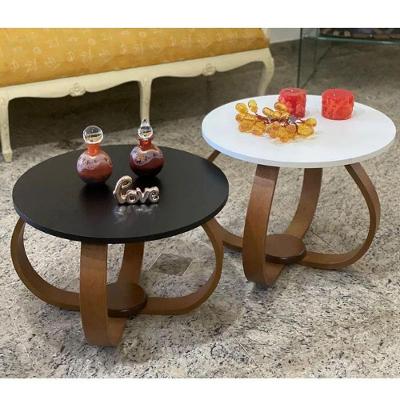 Conjunto Mesa De Centro E Lateral Pés Cebola Branco E Preto Branco E Preto