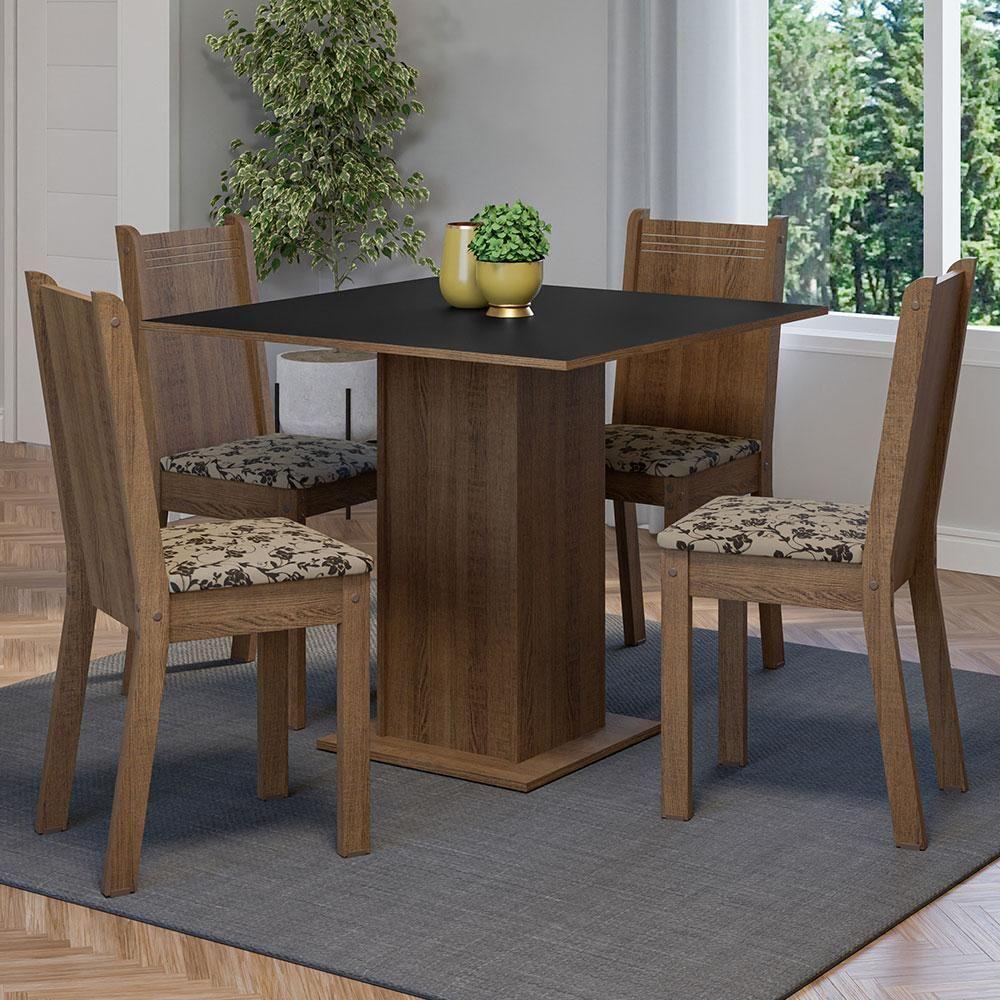 Conjunto Sala De Jantar Mesa Tampo De Madeira 4 Cadeiras Rustic/preto/bege Marrom Samara Madesa Rustic/preto/bege Marrom - 1