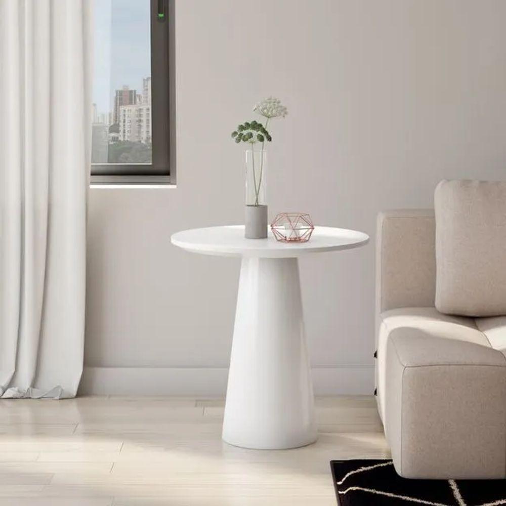 Mesa Lateral Cone Redonda 41 Cm Laqueada Branco - 2