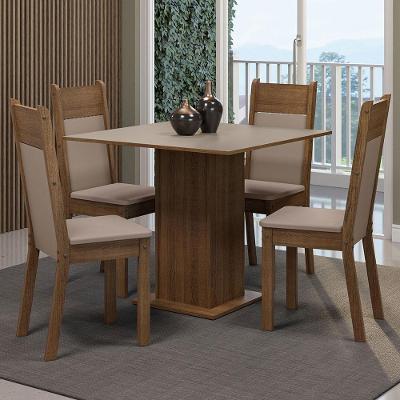 Conjunto de Jantar Claire 4 Lugares Tampo em MDP com Cadeiras Estofadas Couro Sintético Bege