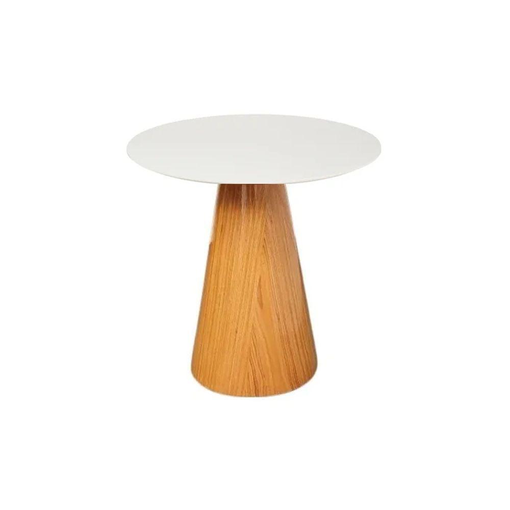 Mesa Lateral Cone Base Laminada Em Madeira Natural E Tampo 41 Cm Laqueado Off White Marrom Off White - 1
