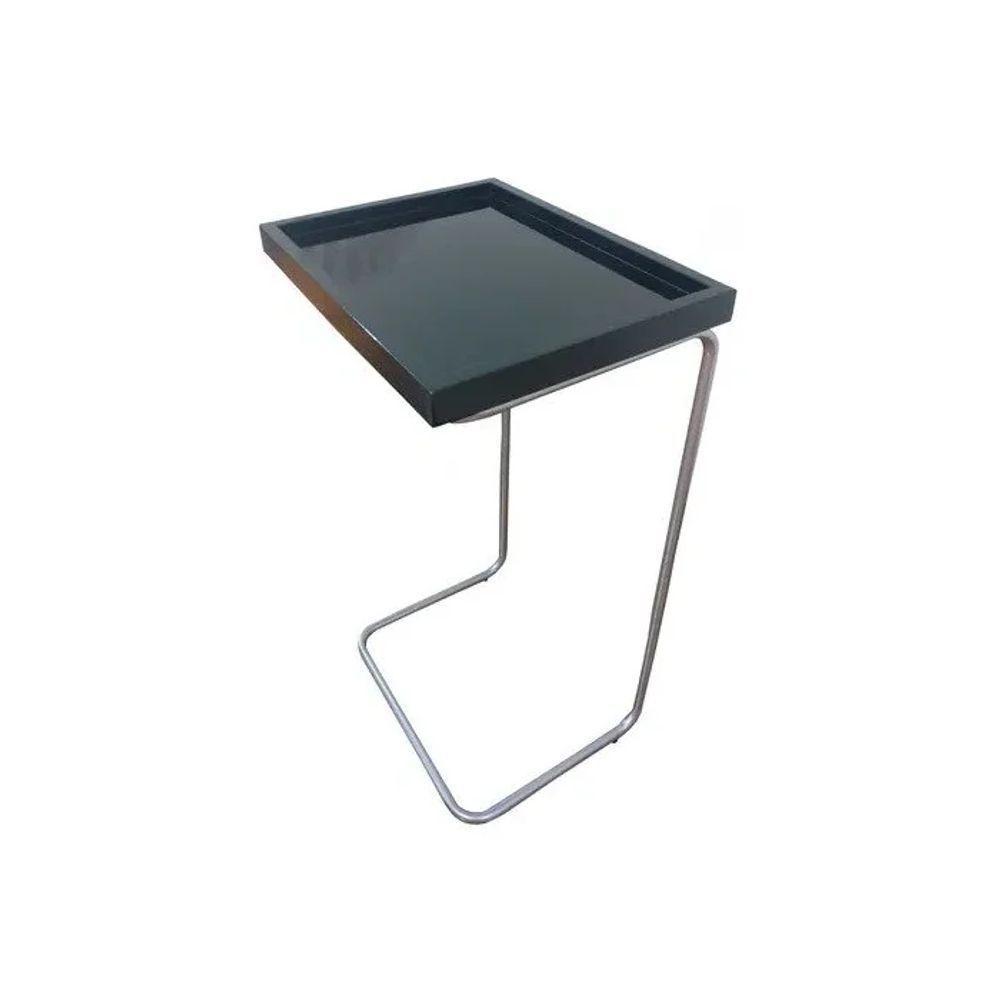 Apoio Lateral Para Sofá Sala Bandeja Sem Espelho Porta Copos Base Metal Decoração Preta Prata - 1