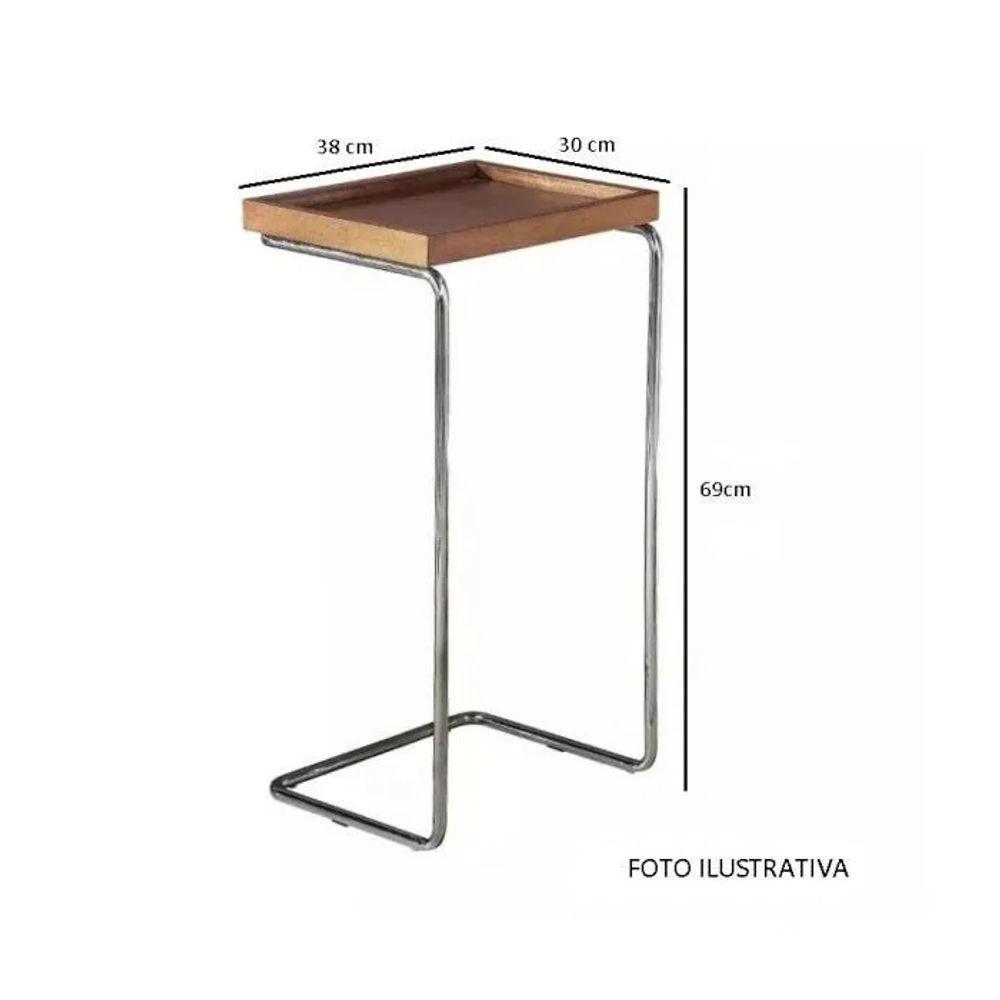 Apoio Lateral Para Sofá Sala Bandeja Sem Espelho Porta Copos Base Metal Decoração Preta Prata - 3