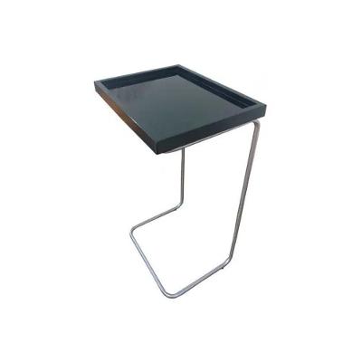 Apoio Lateral Para Sofá Sala Bandeja Sem Espelho Porta Copos Base Metal Decoração Preta Prata