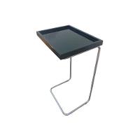 Apoio Lateral Para Sofá Sala Bandeja Sem Espelho Porta Copos Base Metal Decoração Preta Prata - 1