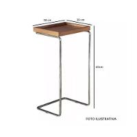 Apoio Lateral Para Sofá Sala Bandeja Sem Espelho Porta Copos Base Metal Decoração Preta Prata - 3