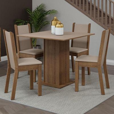 Conjunto de Jantar Briana 4 Lugares Tampo em MDP com Cadeiras Estofadas Sintético Bege Rustic Crema