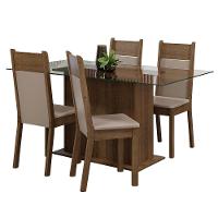 Conjunto Sala De Jantar Mesa Tampo De Vidro 4 Cadeiras Rustic/crema/sintético Bege Savana Madesa Rustic/crema/sintético Bege - 7