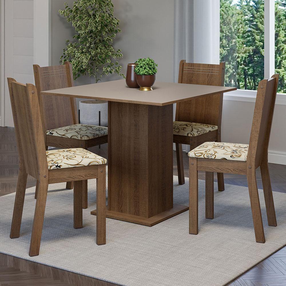 Conjunto Sala De Jantar Mesa Tampo De Madeira 4 Cadeiras Rustic/crema/lírio Bege Samara Madesa Rustic/crema/lírio Bege - 1
