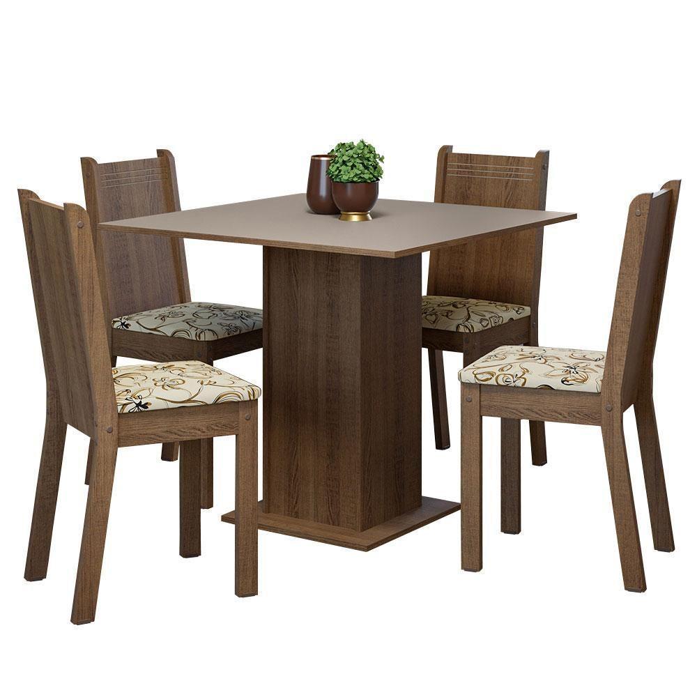 Conjunto Sala De Jantar Mesa Tampo De Madeira 4 Cadeiras Rustic/crema/lírio Bege Samara Madesa Rustic/crema/lírio Bege - 7