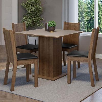 Conjunto de Jantar Samara 4 Lugares Tampo em MDP com Cadeiras Estofadas Rustic Crema Preto