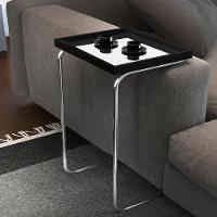 Mesa De Apoio P- Sofá Bandeja Espelhada Laca Preta Base Cromada Preto - 1