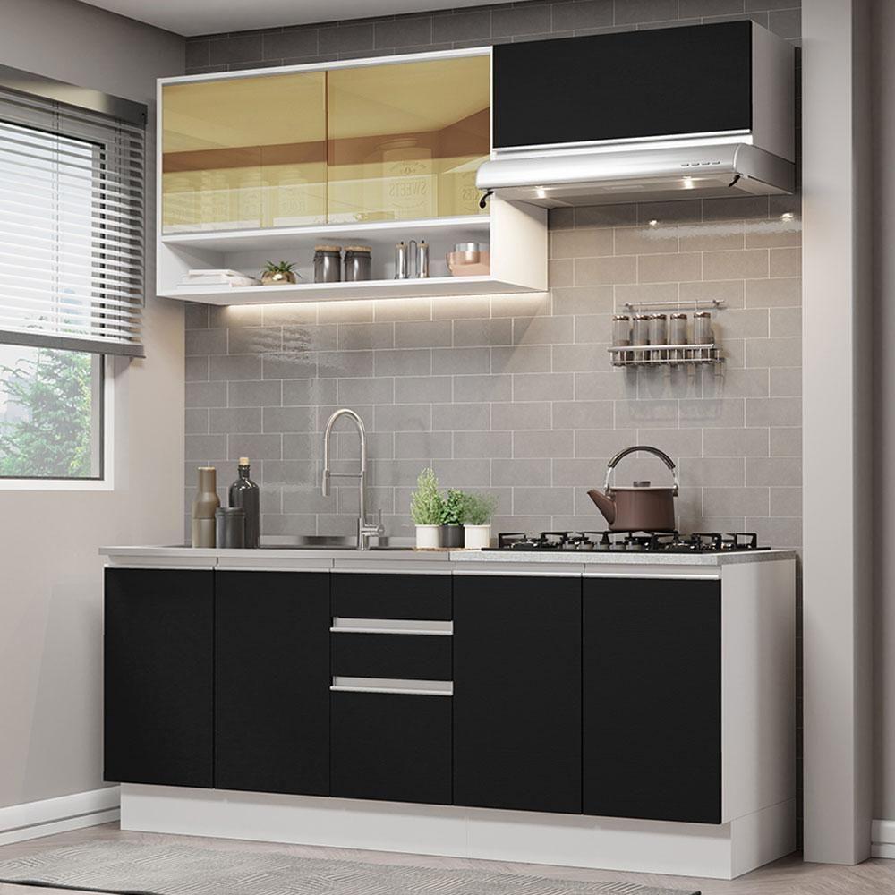 Cozinha Completa 200003 Com Armário E Balcão Branco/Preto - 1