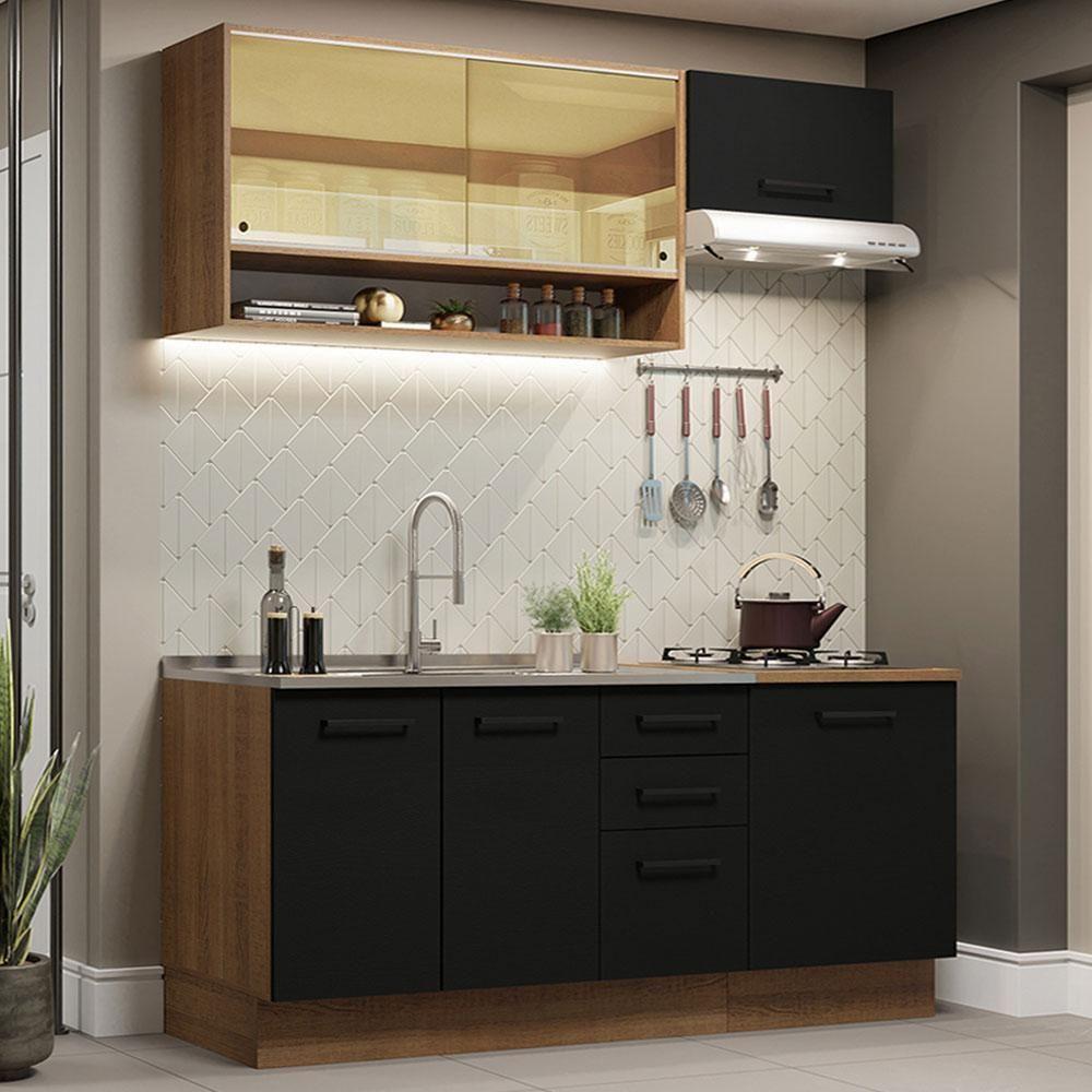 Cozinha Completa 180004 Com Armário E Balcão Rustic/Preto - 1