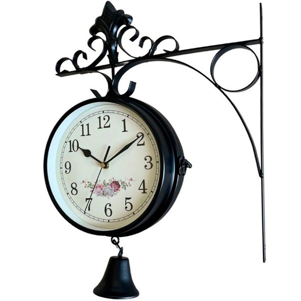 Relógio Retrô Com Sino Estação Trem Dupla Face Floral Preto - 1