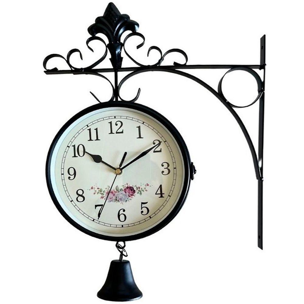 Relógio Retrô Com Sino Estação Trem Dupla Face Floral Preto - 3