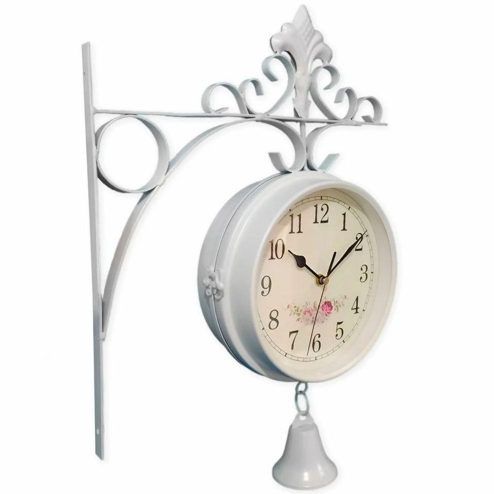Relógio Retrô Com Sino Estação Trem Dupla Face Floral Branco - 1