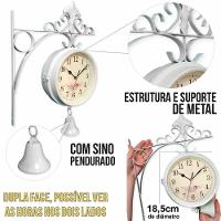 Relógio Retrô Com Sino Estação Trem Dupla Face Floral Branco - 5
