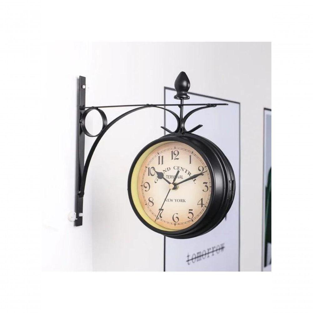 Relógio Estação Dupla Face Retrô New York Decoração Preto - 3