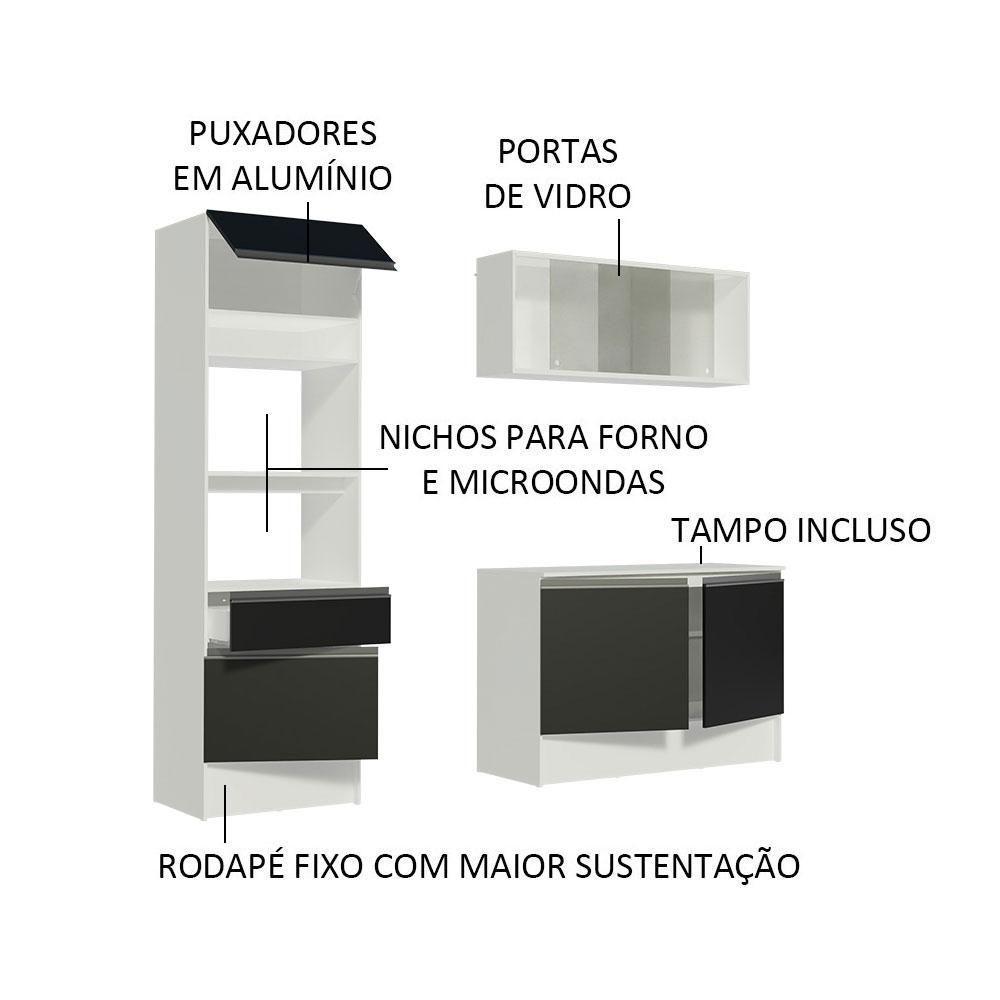 Cozinha Compacta Topazio Pop com Armário Branco Preto - 2