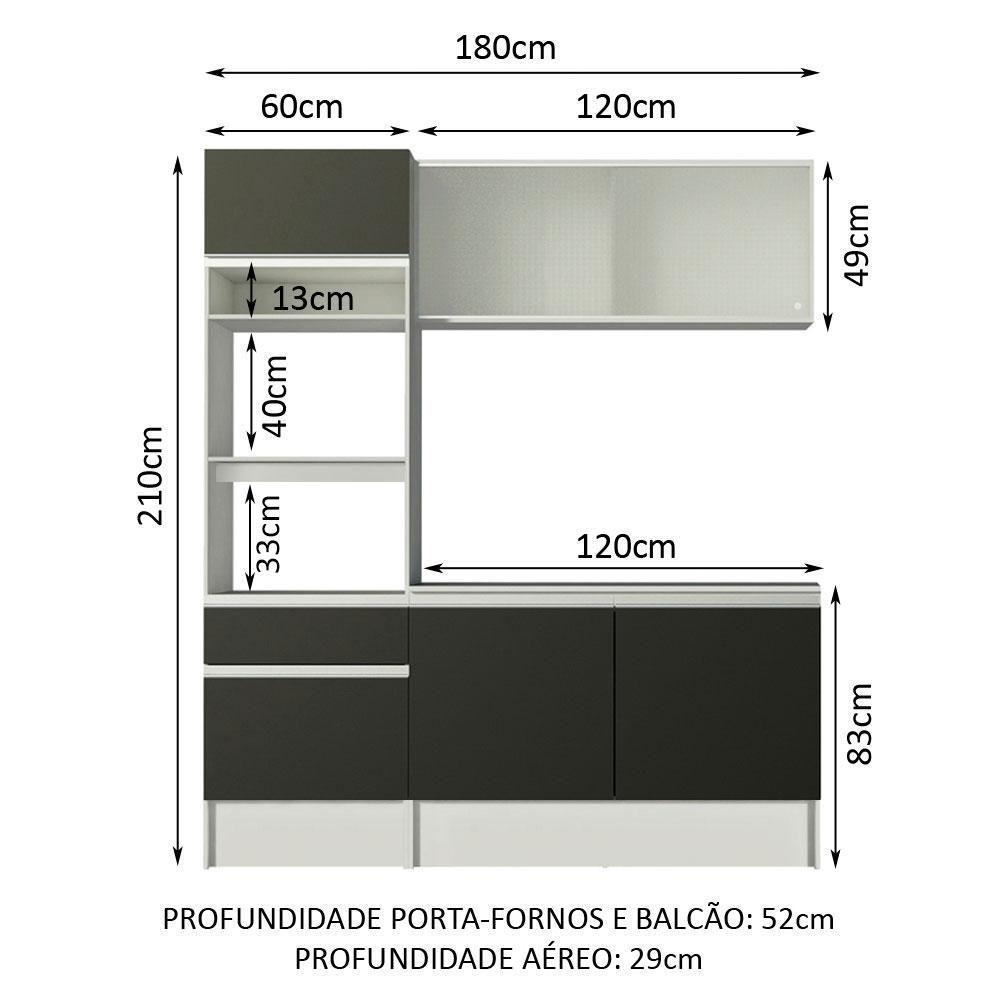 Cozinha Compacta Topazio Pop com Armário Branco Preto - 5