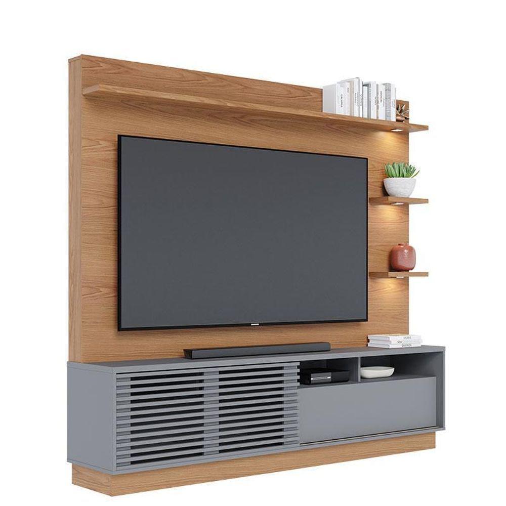 Estante Home Theater Campeche Freijó Cinza Acetinado Com Aparador Riviera Freijó ? Colibri - 2