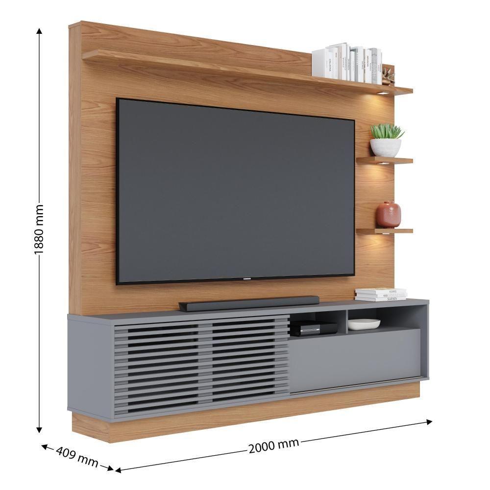 Estante Home Theater Campeche Freijó Cinza Acetinado Com Aparador Riviera Freijó ? Colibri - 4