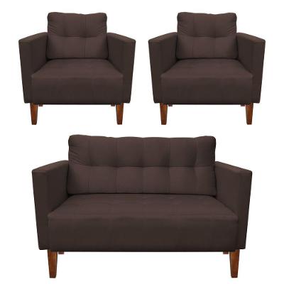 Kit Sofá Retrô 2 Lugares E 02 Poltronas Marrom
