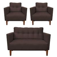 Kit Sofá Retrô 2 Lugares E 02 Poltronas Marrom - 1