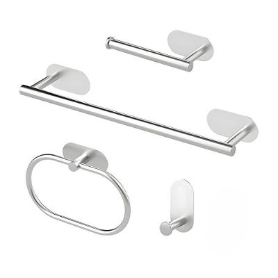 Kit Acessorios Banheiro Aço Inox Autoadesivo 4 Peças Prata