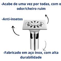 Ralo Inox 201 Inteligente 10x10cm Sem Mau Cheiro Tampa 2mm - 5