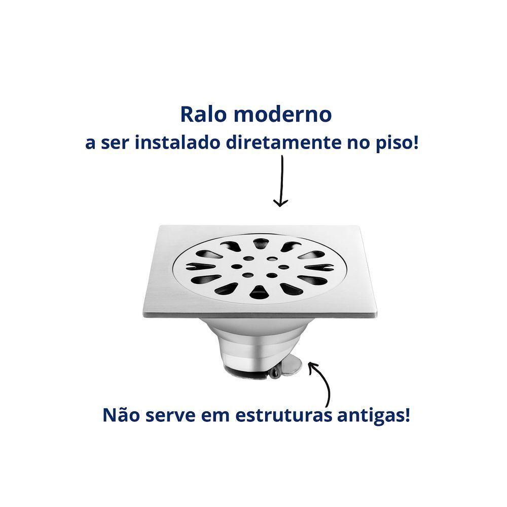 Ralo Banheiro Quadrado 10x10cm Aço Inox Anti Odores Insetos - 6