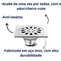 Ralo Banheiro Quadrado 10x10cm Aço Inox Anti Odores Insetos - 5
