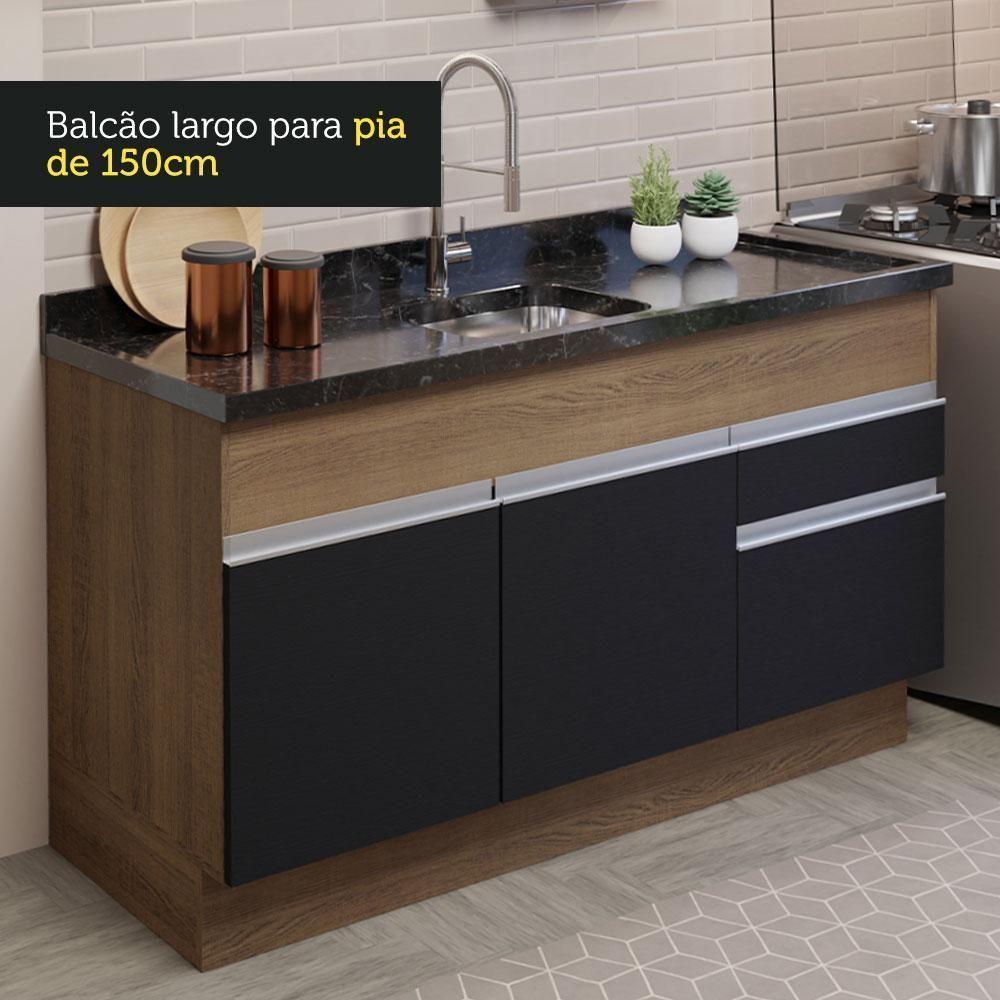Cozinha Compacta 150002 Com Armário E Balcão Rustic/Preto - 6