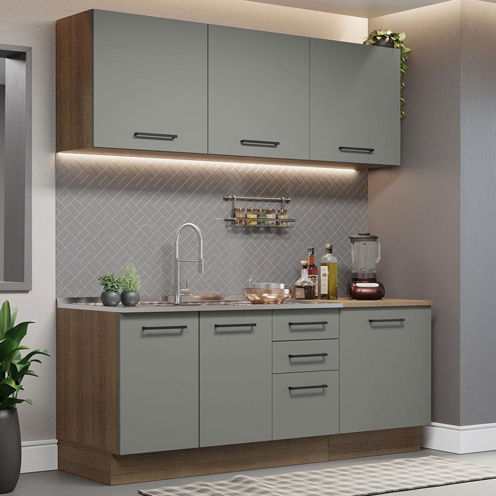 Cozinha Completa 180001 Com Armário E Balcão Rustic/Cinza - 1