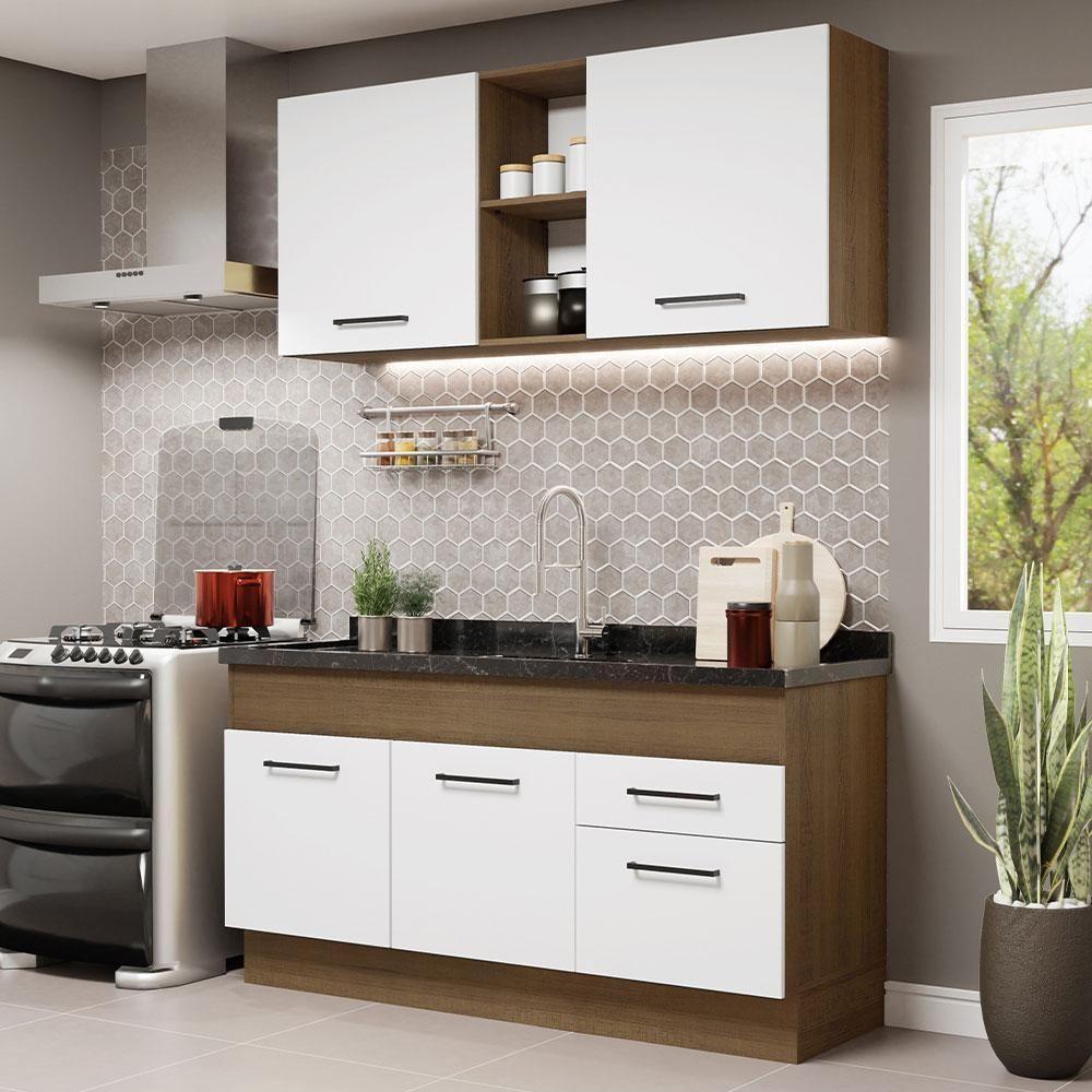 Cozinha Compacta 150002 Com Armário E Balcão Rustic/branco - 1