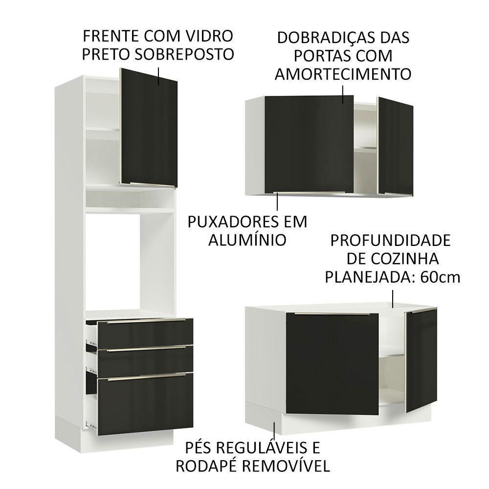 Cozinha Compacta com Armário 5 Portas 3 Gavetas Branco Preto - 5