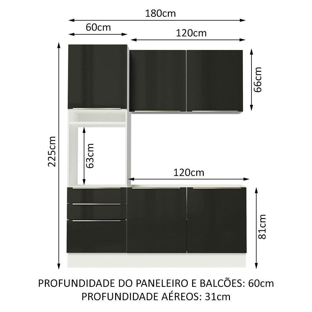 Cozinha Compacta com Armário 5 Portas 3 Gavetas Branco Preto - 6