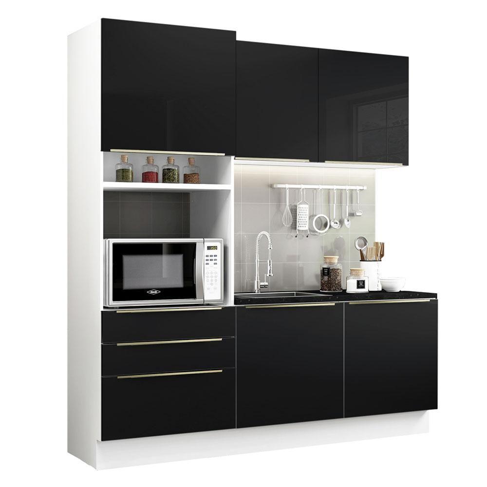 Cozinha Compacta com Armário 5 Portas 3 Gavetas Branco Preto - 2
