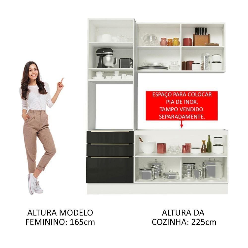 Cozinha Compacta com Armário 5 Portas 3 Gavetas Branco Preto - 3