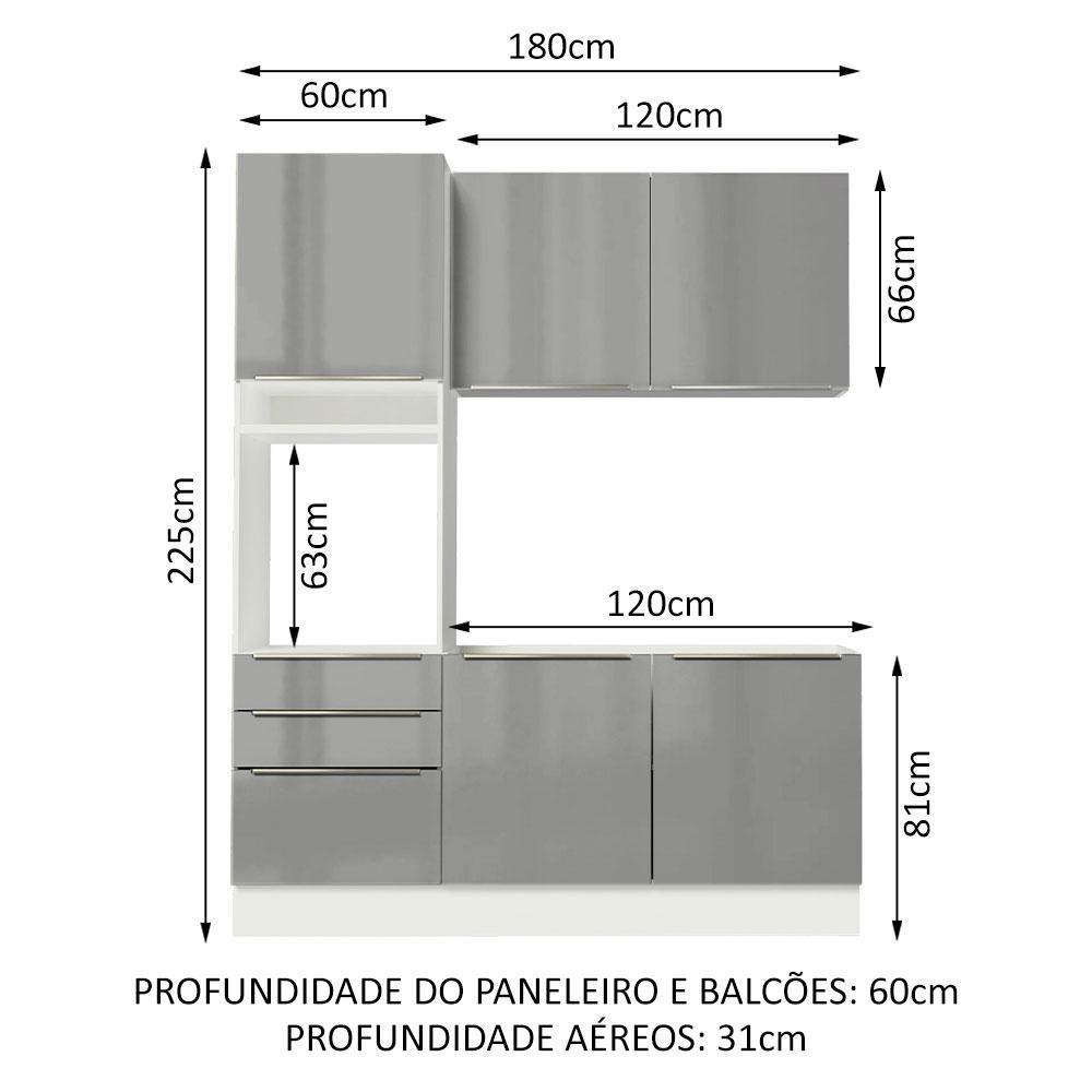 Cozinha Compacta Lux com Armário 5 Portas 3 Gavetas Branco - 8