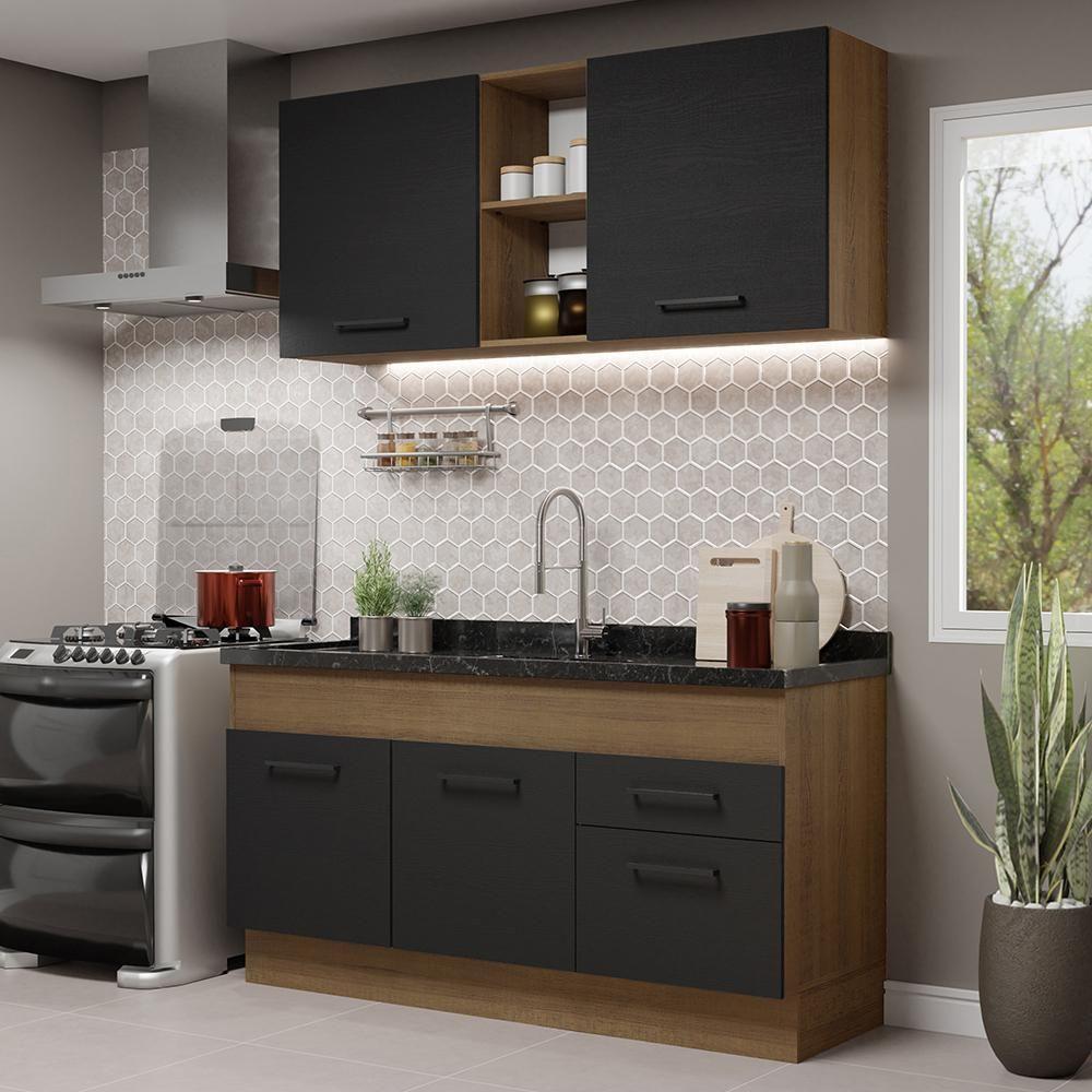 Cozinha Compacta 150002 Com Armário E Balcão Rustic/Preto - 1