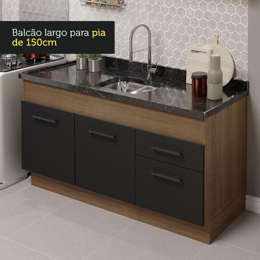 Cozinha Compacta 150002 Com Armário E Balcão Rustic/Preto - 6