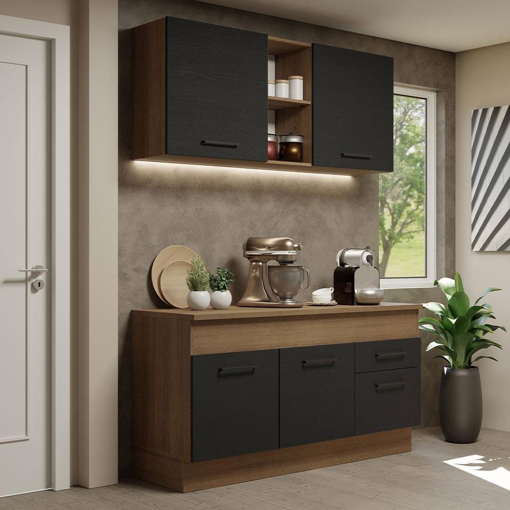 Cozinha Compacta 150001 Com Armário E Balcão Rustic/Preto - 1