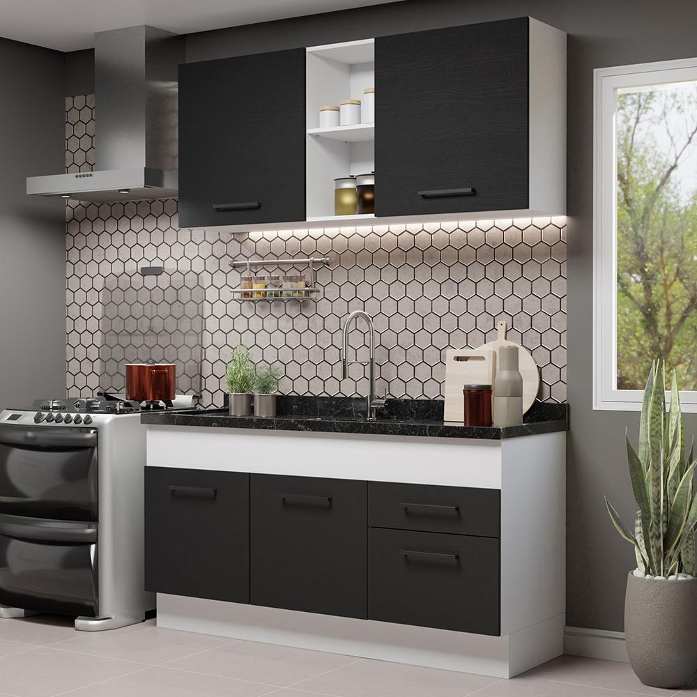 Cozinha Compacta 150002 Com Armário E Balcão Branco/Preto - 1