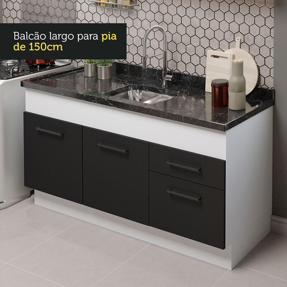 Cozinha Compacta 150002 Com Armário E Balcão Branco/Preto - 6