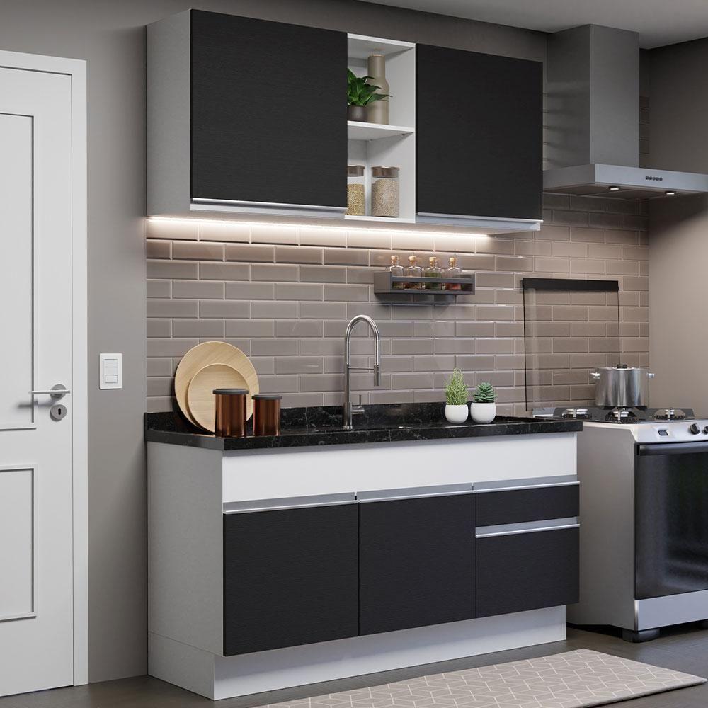 Cozinha Compacta 150002 Com Armário E Balcão Branco/Preto - 1
