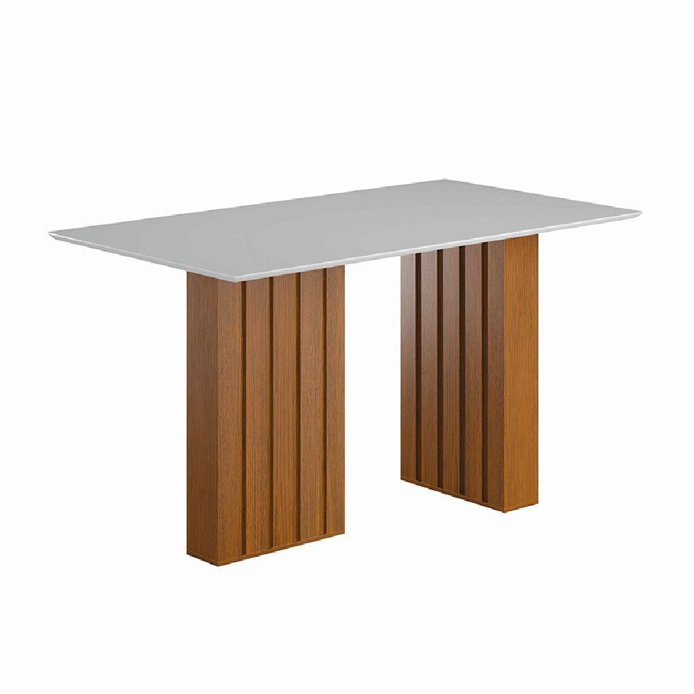 Mesa Sala De Jantar Ripada Tampo Com Vidro 1,60m Santiago Madeirado/off White Dobuê Madeirado/off White - 1
