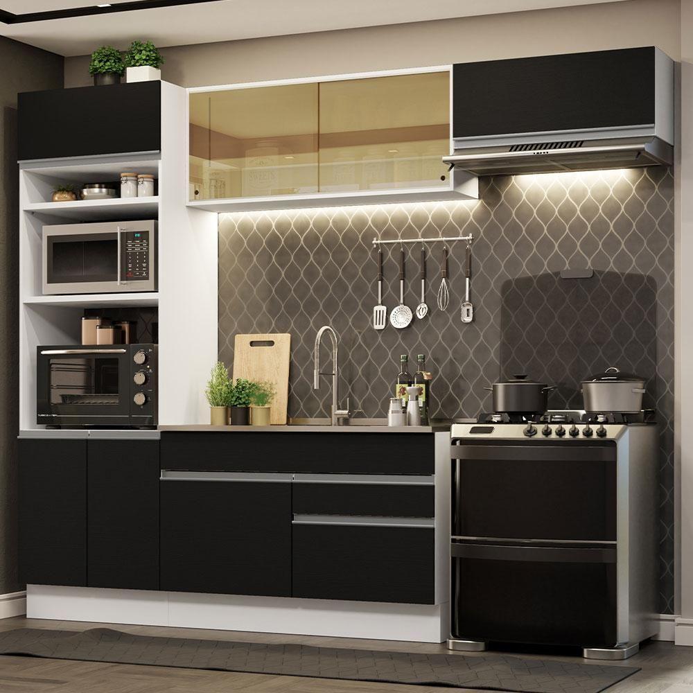 Cozinha Completa 270011 Com Armário E Balcão Branco/Preto - 1